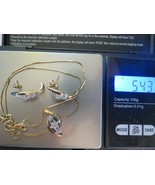 10k Diamond Necklace Earrings Set Yellow Gold on 17&quot; Long 14k Chain Flow... - £314.64 GBP