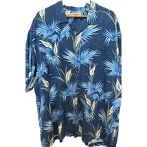 Tommy Bahama Shirt Mens Size XXL Blue Short Sleeve Tropical Leaves Hawaiian Silk - £19.41 GBP