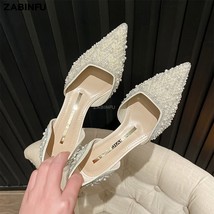 Women Low Heels Luxury Women Shoes Studded With Pearls Rhinestone Sexy Wedding S - £40.38 GBP