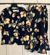 Alfred Dunner Woman’s Blue Orange Floral Set Blouse Top Sz 20 Skirt Lined Sz 18 - £20.62 GBP
