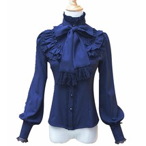Vintage Women&#39;s ita Blouse  Elegant Royal Chiffon Bow Ruffle Long Sleeve Blusas  - £76.96 GBP