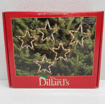 Dillard&#39;s Trimmings Christmas Tree Lighted Stars Set Of 5 In Box - Works! - £18.28 GBP