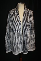 Chicos Size 3 Open Front Black White Silver Shirt Cardigan Sweater Long Sleeve - £15.65 GBP