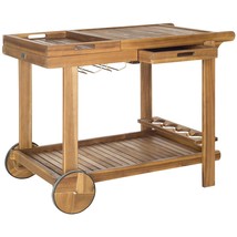 Safavieh -Outdoor Collection Orland Natural Wood Tea Trolley Cart - £222.25 GBP