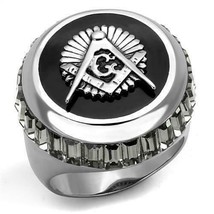 RING MASONIC High polished Stainless Steel with Top Grade Crystal in Jet... - £39.07 GBP