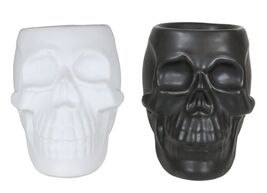 Set Of 2 Black And White Gothic Skull Skeleton Ceramic Votive Candle Oil... - $31.99