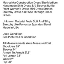 Matrushka Construction Dress Size Medium Handmade Shift Dress 3/4 Sleeve... - £31.60 GBP