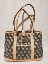 DOONEY and BOURKE Dark Gray Logo Canvas &amp; Natural Leather Tote Shoulder Bag - £54.50 GBP