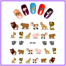 Nail art water transfer stickers decal cartoon characters cow lion bear RP052 - £2.41 GBP