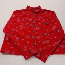 Boston Proper Women's Red Paisley Button Front Denim Jacket Pockets Chest 44 image 14