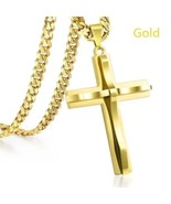 Gold Stainless Steel Necklace With Cross Fast Free Shipping Brand New  - £9.35 GBP