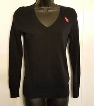 Abercrombie Kids Sweater Black Cotton Blend Knit Top size Large Girls Pink Moose - £15.05 GBP