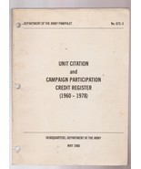 Dept. Of The Army Unit Citation &amp; Campaign Participation Credit Register... - £11.75 GBP