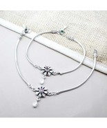 Bracelet De Cheville Ethnique Pour Femmes En Argent Réel 925 CZ Oxydé 10,5&quot; - €163,23 EUR