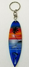 Surfboard Dolphin Palm Tree Keychain Vintage Wood Hand Painted - £7.55 GBP