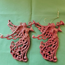 2 Copper Color Glittered Angles with Horns Hanging Christmas Ornaments 5&quot; Tall - $8.90