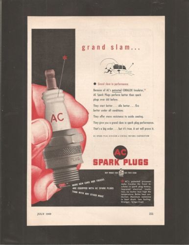 Vintage AC Spark Plugs Two Color Magazine Ad - 1949 - $9.00