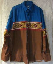 Wrangler Western Wear Pearl Snap Southwestern /  Aztec shirt Blue  XL - $66.50