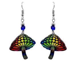 Rainbow Magic Mushroom Graphic Dangle Earrings - Womens Psychedelic Fashion Hand - $17.81