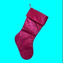 Pink Taffeta and Sequin 17&quot; Christmas Holiday Stocking With Pink Cuff - £11.05 GBP