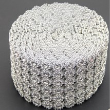 Silver Diamond Rhinestone Flower Mesh Wrap Roll 90x10cm Sparkle Ribbon Bling New - £5.80 GBP