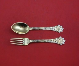 Christmas by A. Michelsen Sterling Silver Fork and Spoon Set 2pc 1910 Vermeil - £395.43 GBP