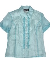 Authentic VTG 80s Crossing Pointe Silk Secretary Blouse Aqua 50s Style S - $84.15