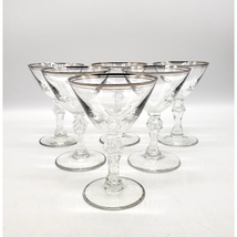 Vintage Lot of 6 Stemmed Sherry Glasses with Platinum Trim Rim and Base - £18.06 GBP