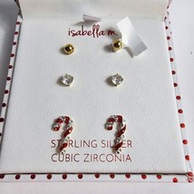 Isabella m Sterling Silver Gold Christmas Holiday Mini Stud Crystal Earring Set - £13.16 GBP