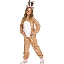 Girls Deer Brown Christmas Jumpsuit &amp; Antlers 3 Pc Halloween Costume-size 8/10 - £22.29 GBP