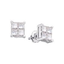14k White Gold Womens Princess Diamond Square Cluster Stud Earrings - £364.57 GBP