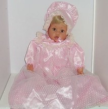 Gotz Baby Doll Signed Pink Gown Bonnet Shoes Blond Hair Soft Body Collector - £79.71 GBP