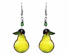 Pear Fruit Graphic Dangle Earrings - Womens Fashion Handmade Jewelry Food Themed - £14.37 GBP