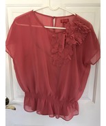 ELLE Ruffle Top Blouse Women&#39;s Size XS Coral Color 2 Piece W/ Camisole VGPC - £11.68 GBP