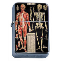 Silver Flip Top Oil Lighter Vintage Poster D 41 L&#39;Anatomie Human Body Skeleton - £11.88 GBP