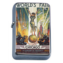 Silver Flip Top Oil Lighter Vintage Poster D 42 Worlds Fair Chicago IL 1833 1933 - $14.80