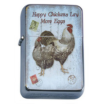 Silver Flip Top Oil Lighter Vintage Poster D 44 Happy Chickens Lay More Eggs - £11.86 GBP