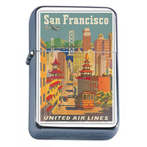 Silver Flip Top Oil Lighter Vintage Poster D 48 San Fransico United Air Lines - £11.79 GBP