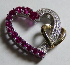 10k Gold Sterling Silver 13 Ruby Heart Diamond Pendant Ladies Valentine .71ct JH - £101.63 GBP