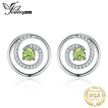 JewelryPalace Circle Round Natural Peridot 925 Silver Stud Earrings for Women Gr - £16.77 GBP