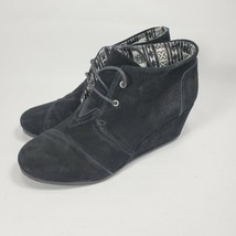 TOMS Desert Wedge Heel Ankle Booties Lace Up Size 10 Black Suede 380515 - £19.00 GBP