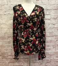 CHAPS Womens Wrap Blouse Silky Georgette Chiffon Shirt Top Floral Size Medium - £21.26 GBP