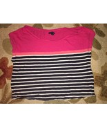 American Eagle Crop Top T-Shirt Navy Blue &amp; Pink Stripes L/G - £2.35 GBP