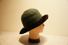 Women Green With Black Felt Trilby Fedora Jazz Wide Brim Winter Warm Hat Vintage - £7.62 GBP