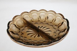 Anchor Hocking Fairfield Brown Heavy Oval 2 Part Relish Dish  #1935 - £11.02 GBP