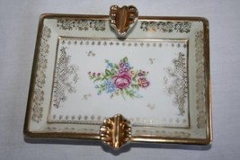 Vintage Numbered Hand Painted Floral Gold Ashtray   #547 - £30.37 GBP