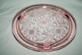 Jeannette Glass Pink Sunflower Footed Cake Plate  #1517 - £12.51 GBP