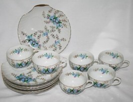 Unmarked Vintage Porcelain Forget Me Not Snack Set for 6 +2 Extra Plates... - $80.00