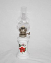 Vintage White Ceramic Mini Oil Lamp with Red Pink Flowers  #1786 - £15.98 GBP