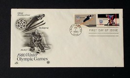 Nrmt Fdc 1980 Winter Olympics 2 15 Cent Stamps Usa Ice Hockey &amp; Ski Jumping - £3.17 GBP